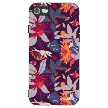 Picasee Apple iPhone SE 2020 Hülle - Schwarzes Silikon - Purple Leaf