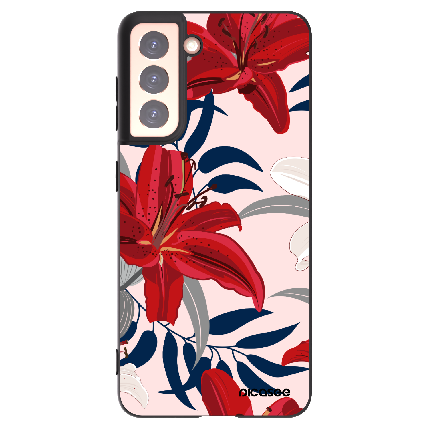Picasee Samsung Galaxy S21 5G G991B Hülle - Schwarzes Silikon - Red Lily