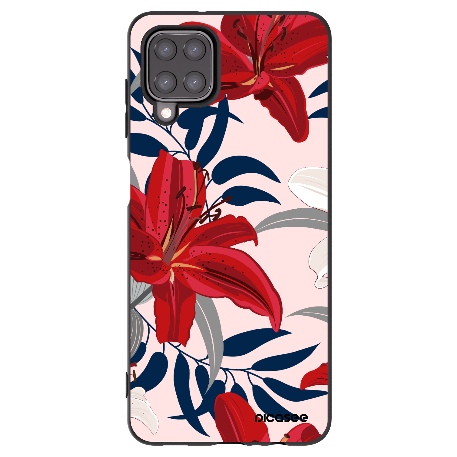Picasee Samsung Galaxy A12 A125F Hülle - Schwarzes Silikon - Red Lily