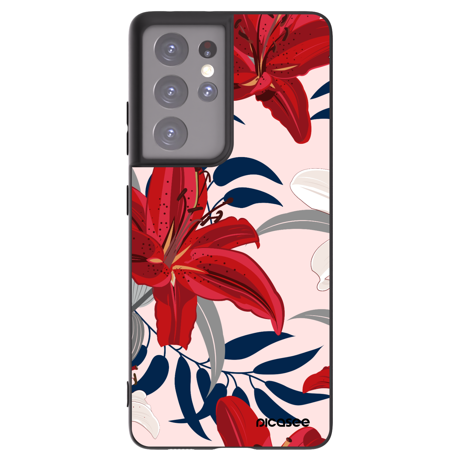 Picasee Samsung Galaxy S21 Ultra 5G G998B Hülle - Schwarzes Silikon - Red Lily