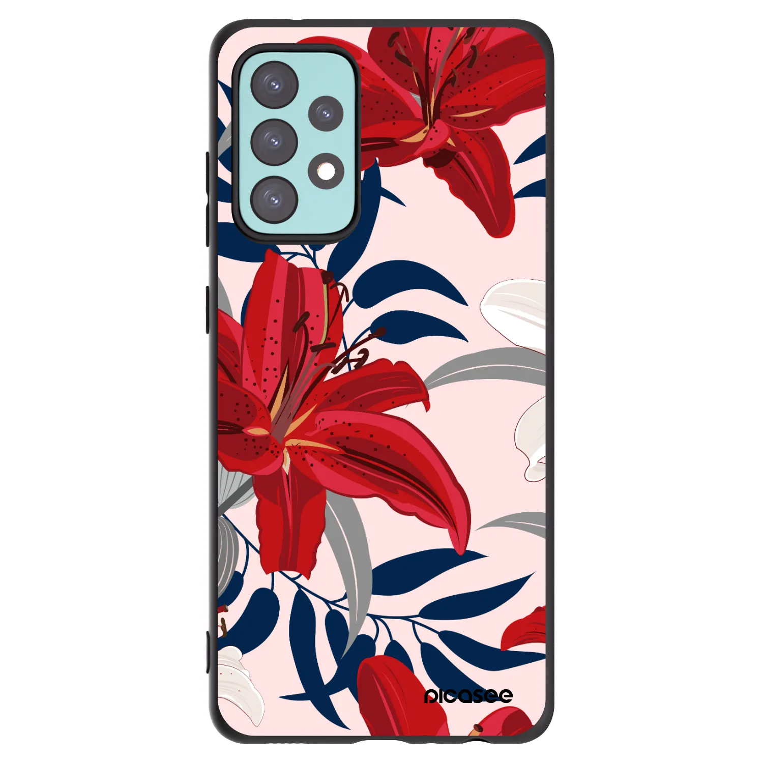 Picasee Samsung Galaxy A72 A725F Hülle - Schwarzes Silikon - Red Lily