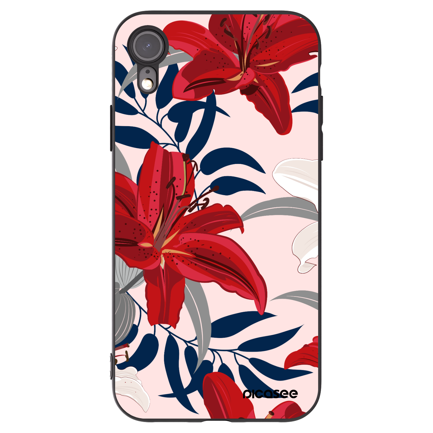 Picasee Apple iPhone XR Hülle - Schwarzes Silikon - Red Lily