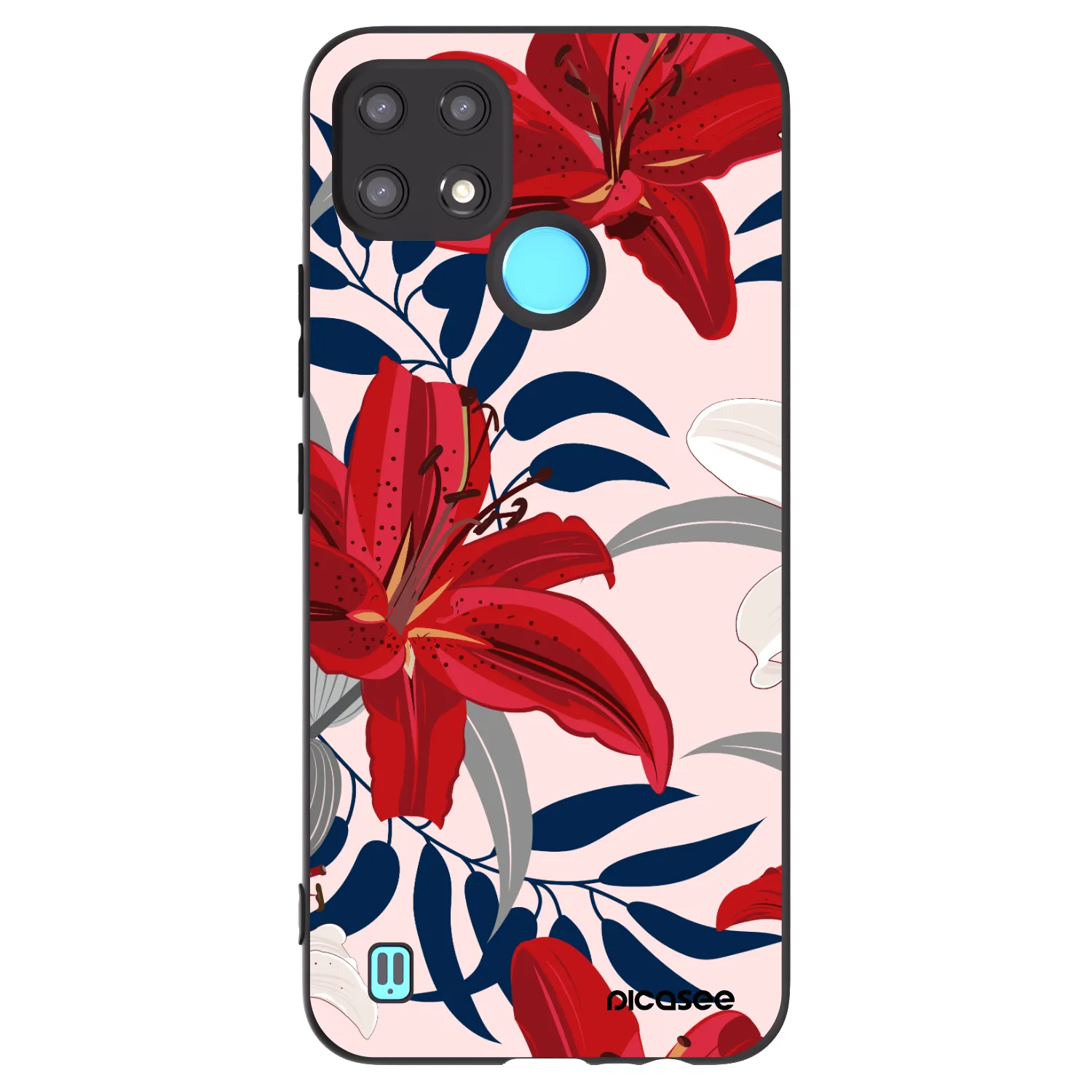 Picasee Realme C21 Hülle - Schwarzes Silikon - Red Lily