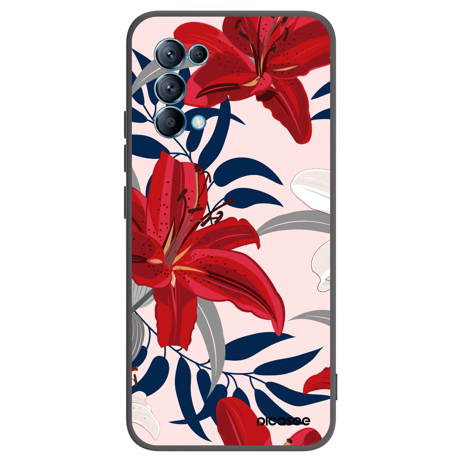 Picasee OPPO Reno 5 5G Hülle - Schwarzes Silikon - Red Lily