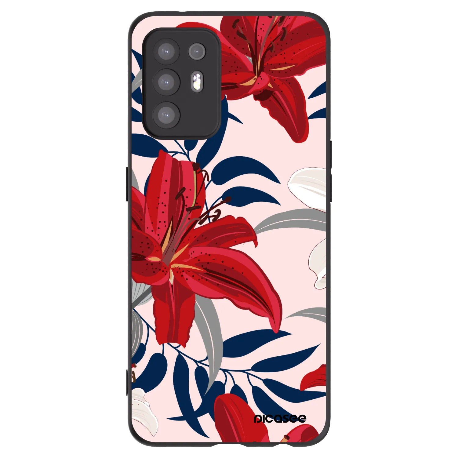 Picasee OPPO A94 5G Hülle - Schwarzes Silikon - Red Lily