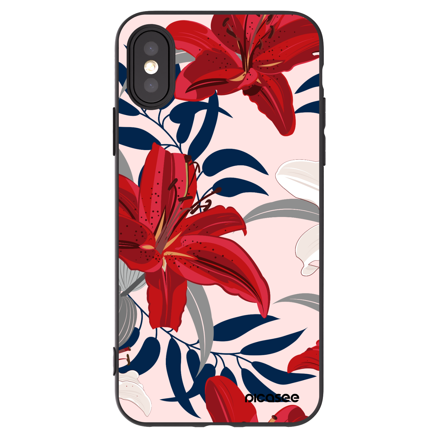 Picasee Apple iPhone X/XS Hülle - Schwarzes Silikon - Red Lily