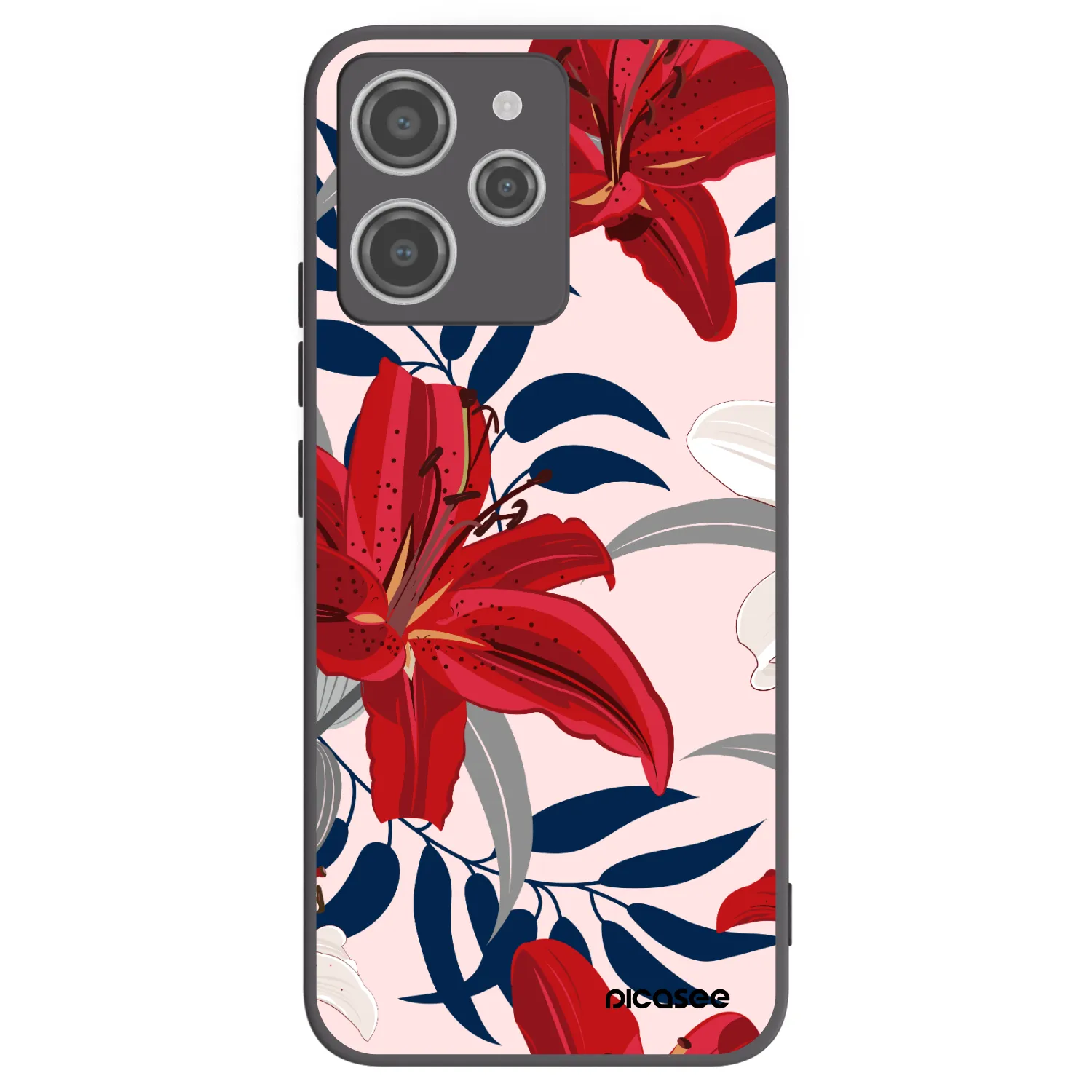 Picasee Xiaomi Redmi 12 4G Hülle - Schwarzes Silikon - Red Lily