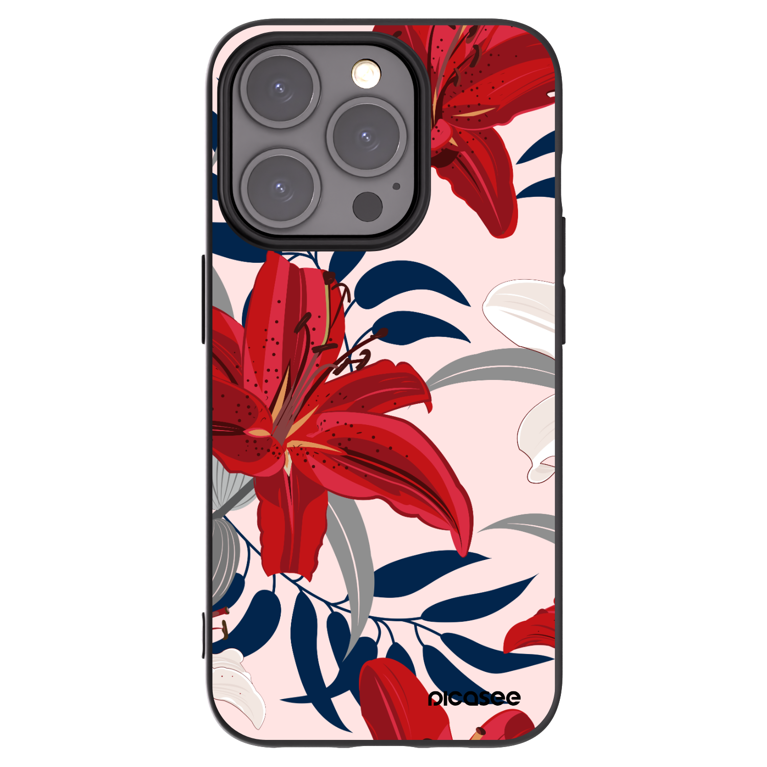Picasee Apple iPhone 15 Pro Hülle - Schwarzes Silikon - Red Lily