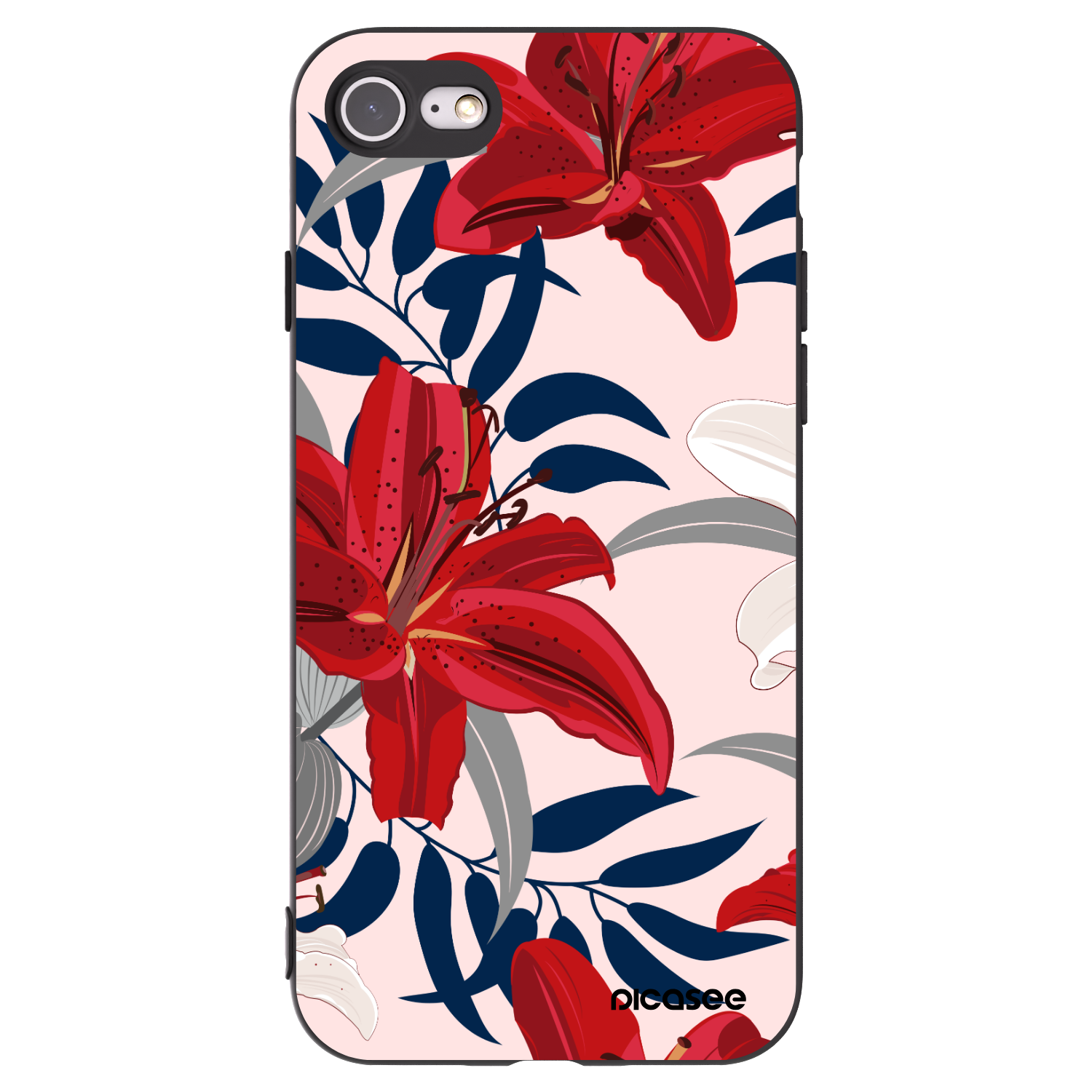 Picasee Apple iPhone 7 Hülle - Schwarzes Silikon - Red Lily