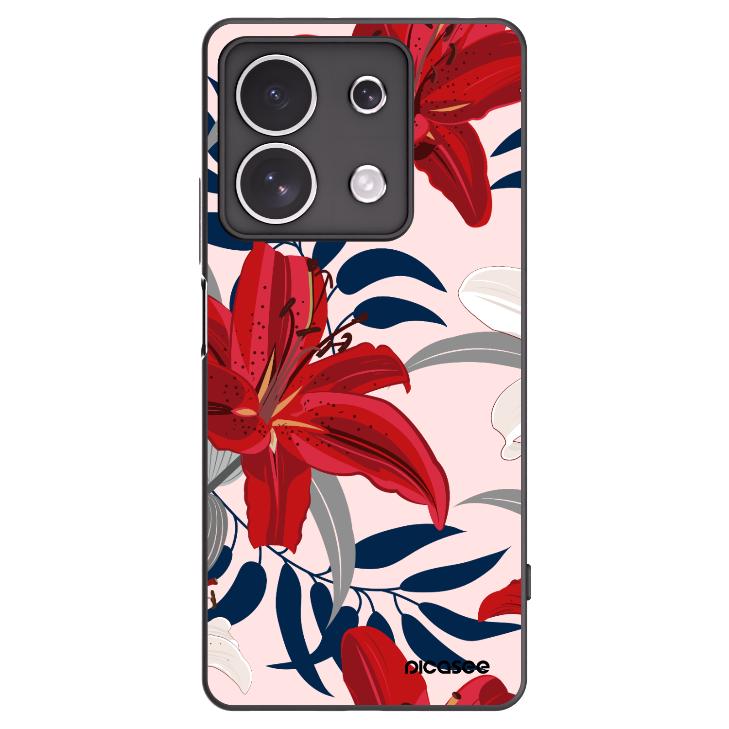 Picasee Xiaomi Redmi Note 13 4G Hülle - Schwarzes Silikon - Red Lily