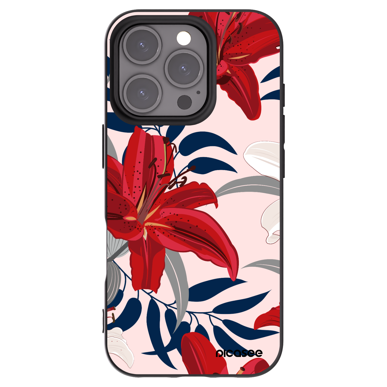 Picasee Apple iPhone 16 Pro Hülle - Schwarzes Silikon - Red Lily