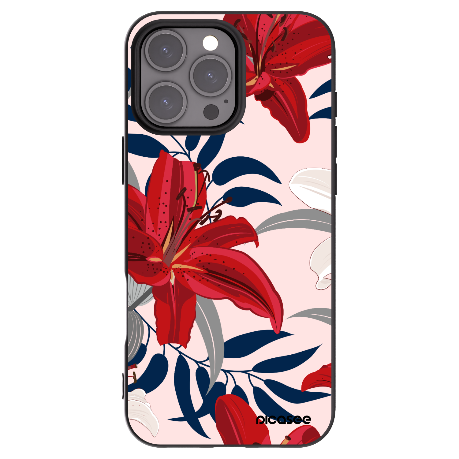 Picasee Apple iPhone 16 Pro Max Hülle - Schwarzes Silikon - Red Lily
