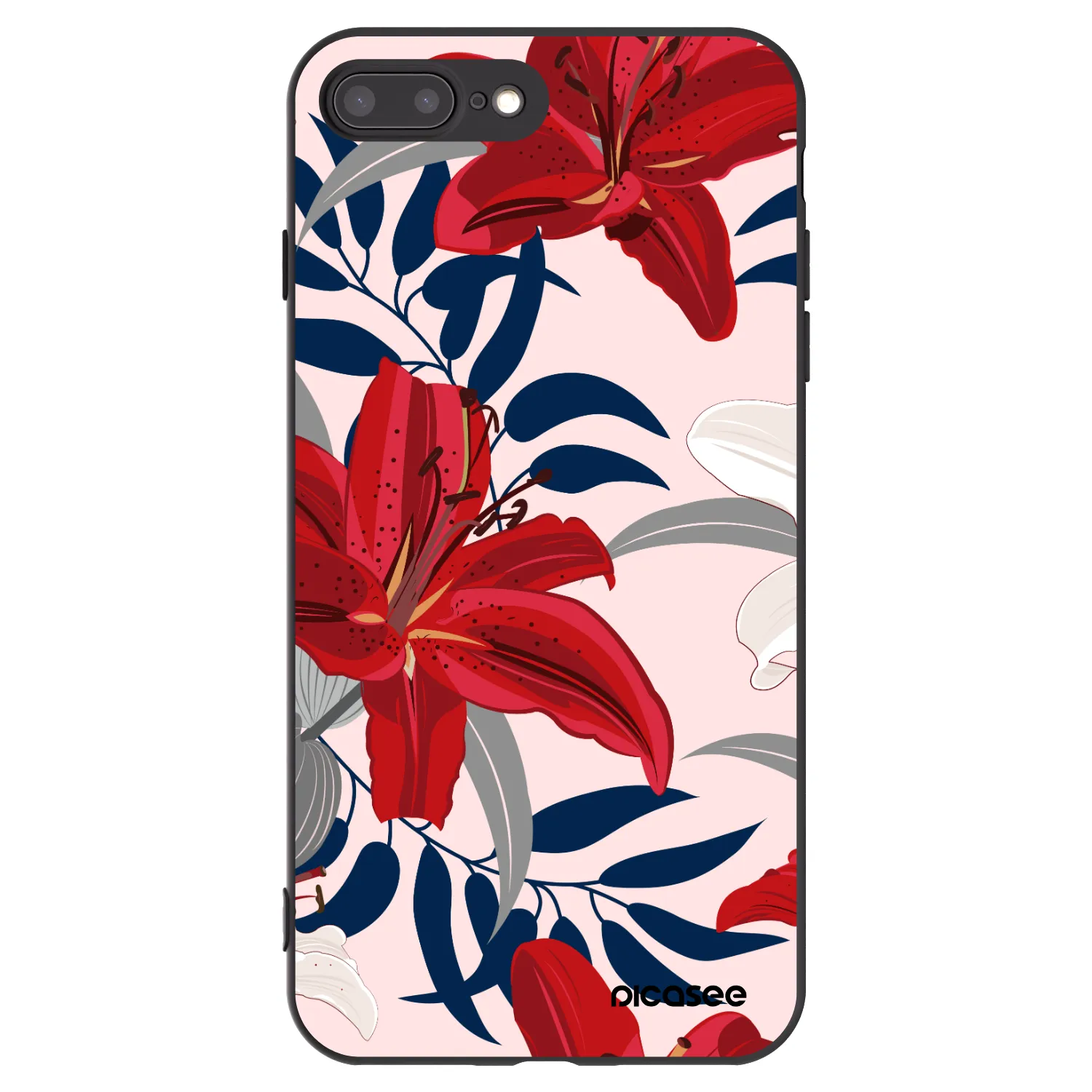 Picasee Apple iPhone 8 Plus Hülle - Schwarzes Silikon - Red Lily