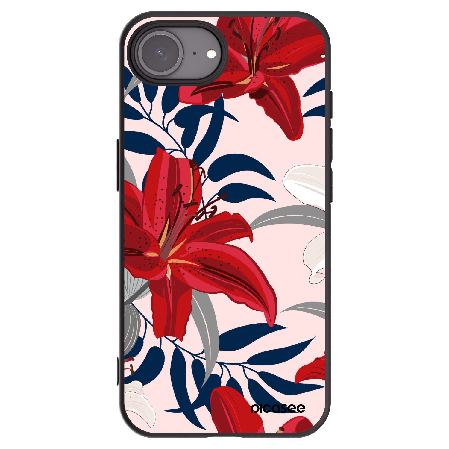 Picasee Apple iPhone 16e Hülle - Schwarzes Silikon - Red Lily