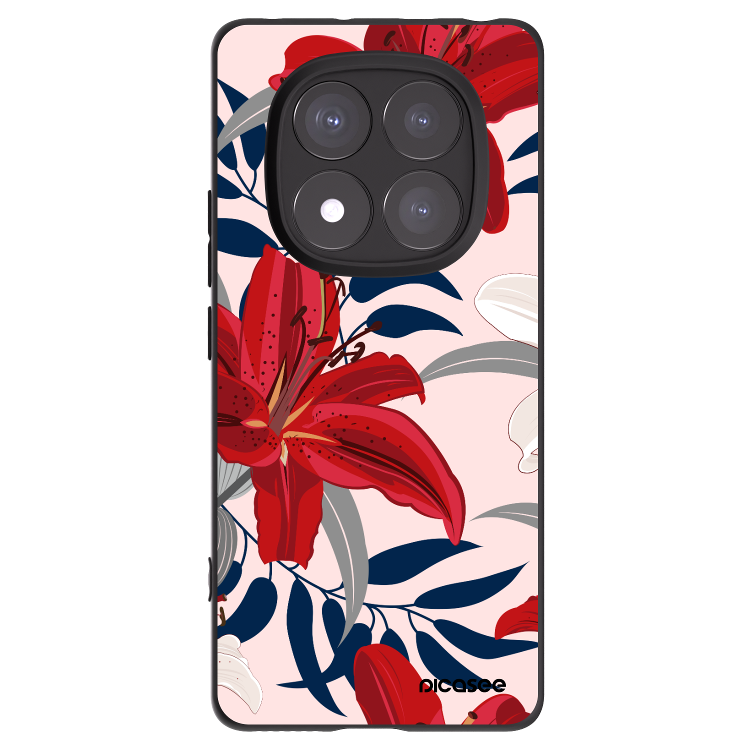 Picasee Xiaomi Redmi Note 14 Pro 5G Hülle - Schwarzes Silikon - Red Lily
