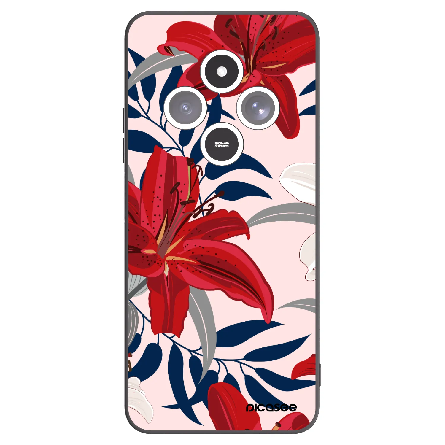 Picasee Xiaomi Redmi 14C Hülle - Schwarzes Silikon - Red Lily