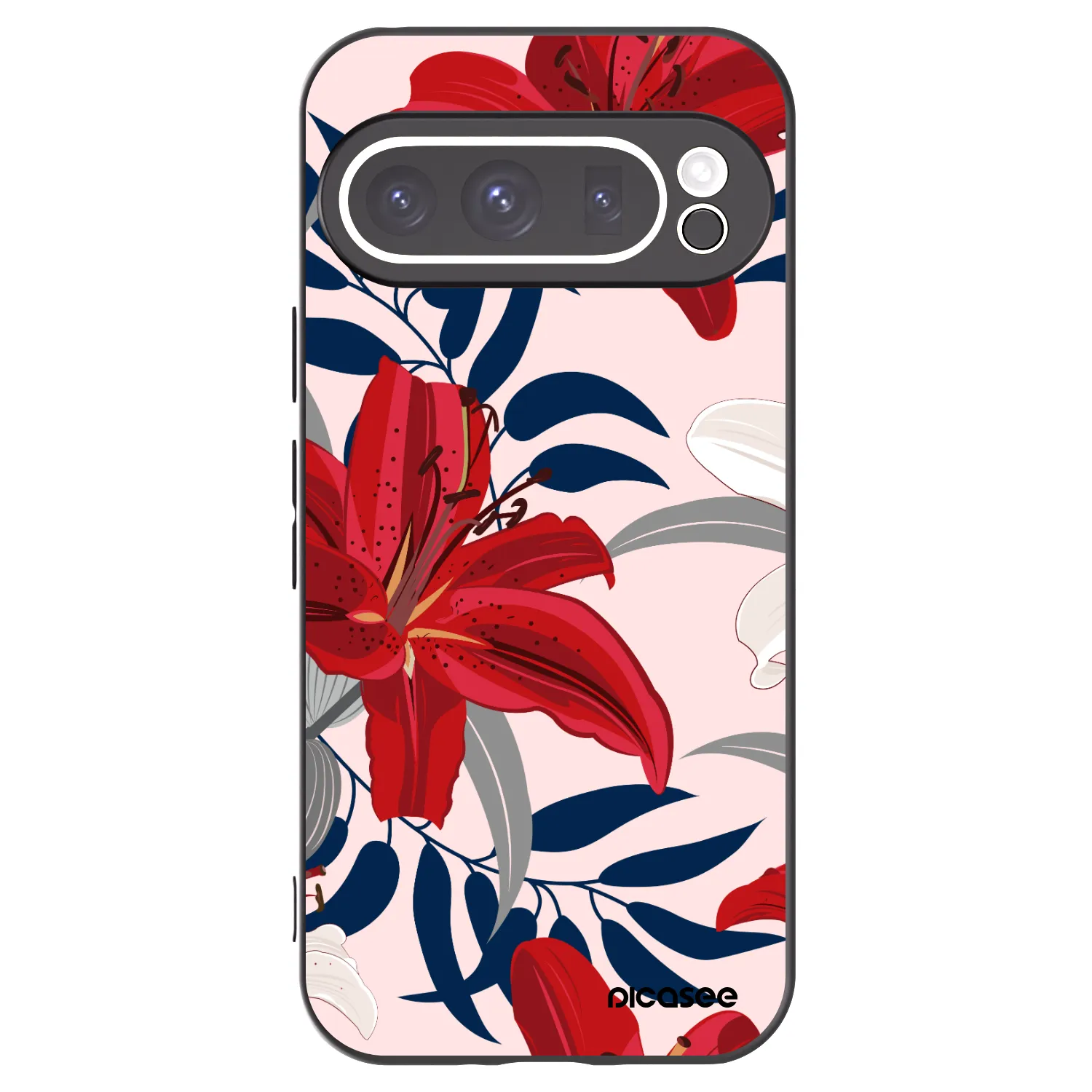Picasee Google Pixel 9 Pro Hülle - Schwarzes Silikon - Red Lily