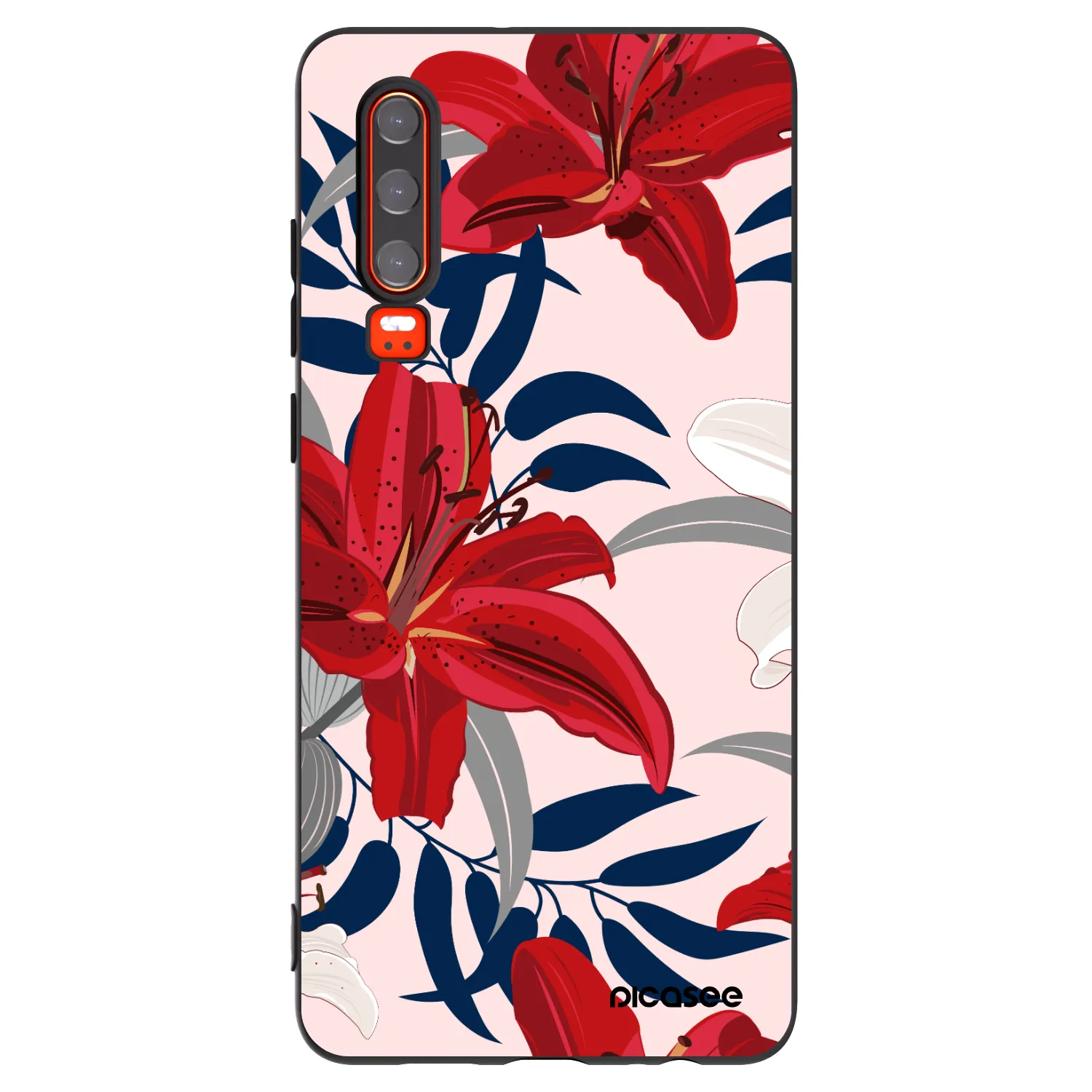 Picasee Huawei P30 Hülle - Schwarzes Silikon - Red Lily