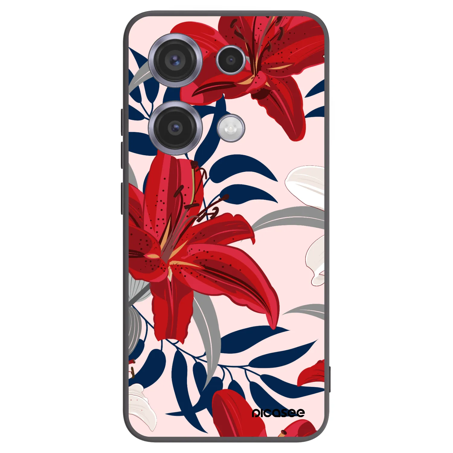 Picasee Xiaomi Redmi Note 14S Hülle - Schwarzes Silikon - Red Lily