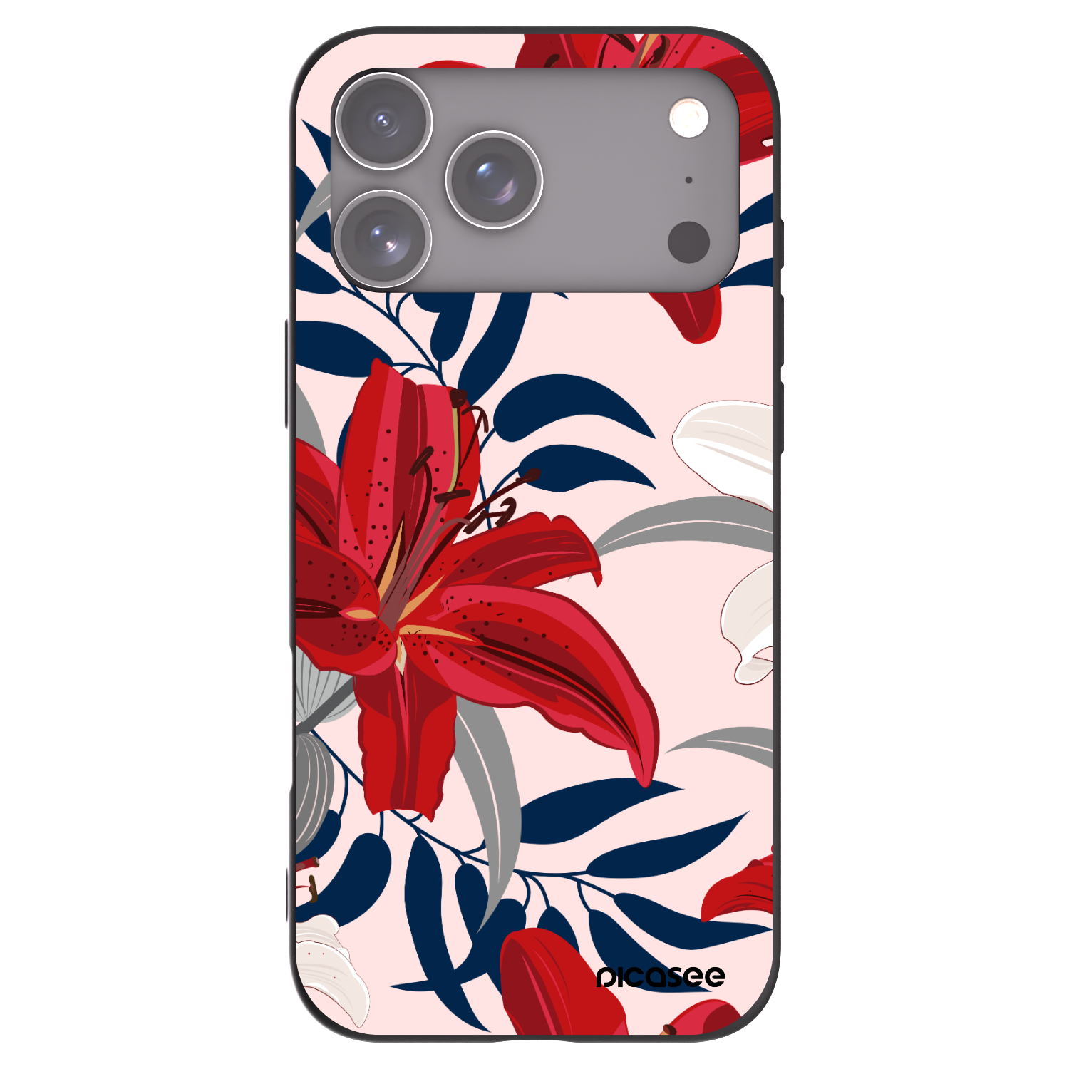 Picasee Apple iPhone 17 Pro Max Hülle - Schwarzes Silikon - Red Lily