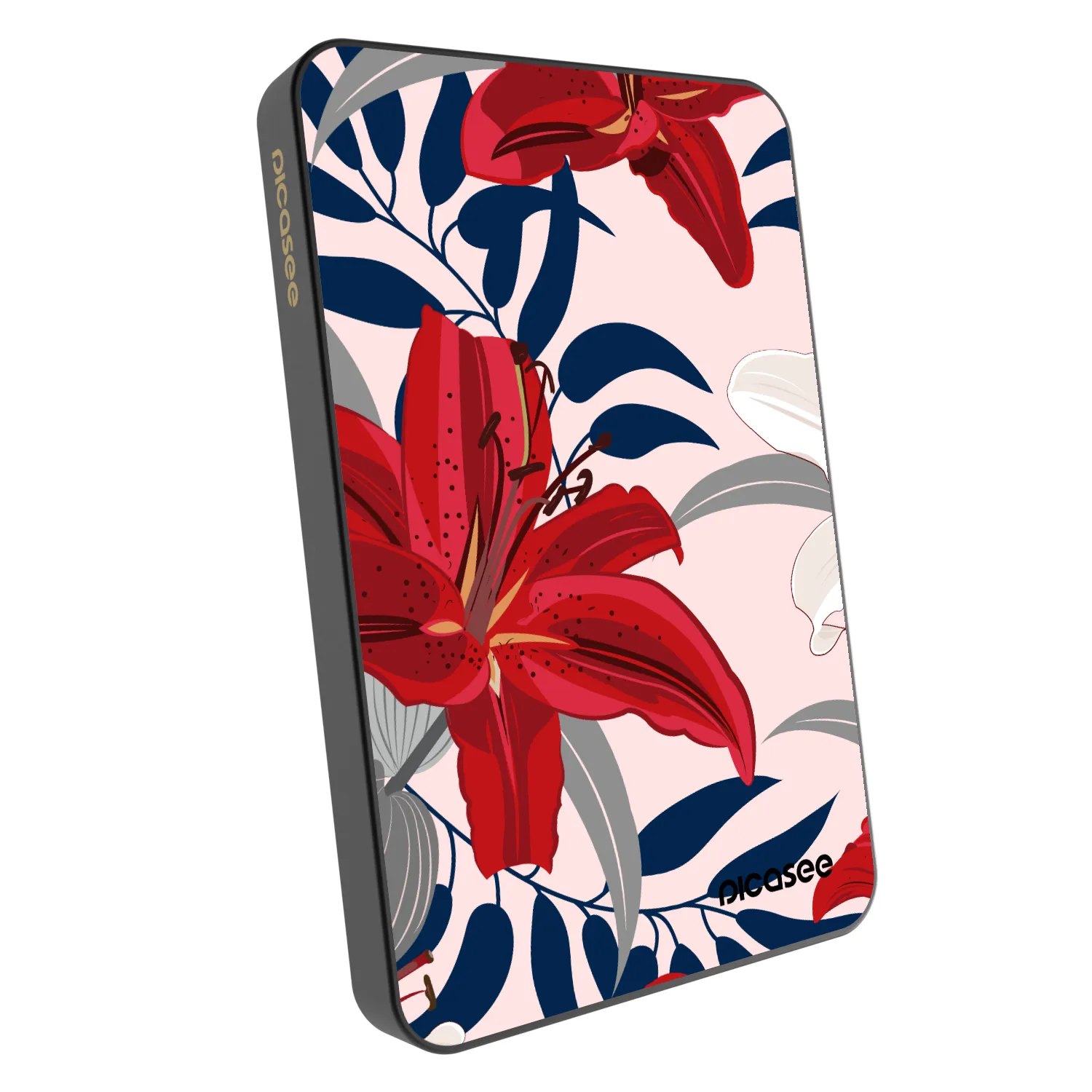 Picasee Powerbank mit MagSafe 5 000 mAh Grau - Red Lily