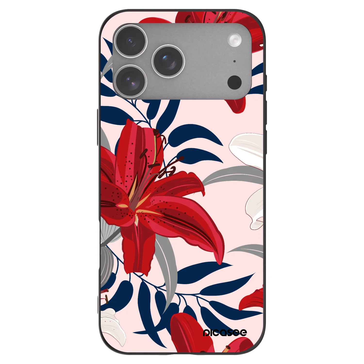 Picasee Apple iPhone 18 Pro Max Hülle - Schwarzes Silikon - Red Lily
