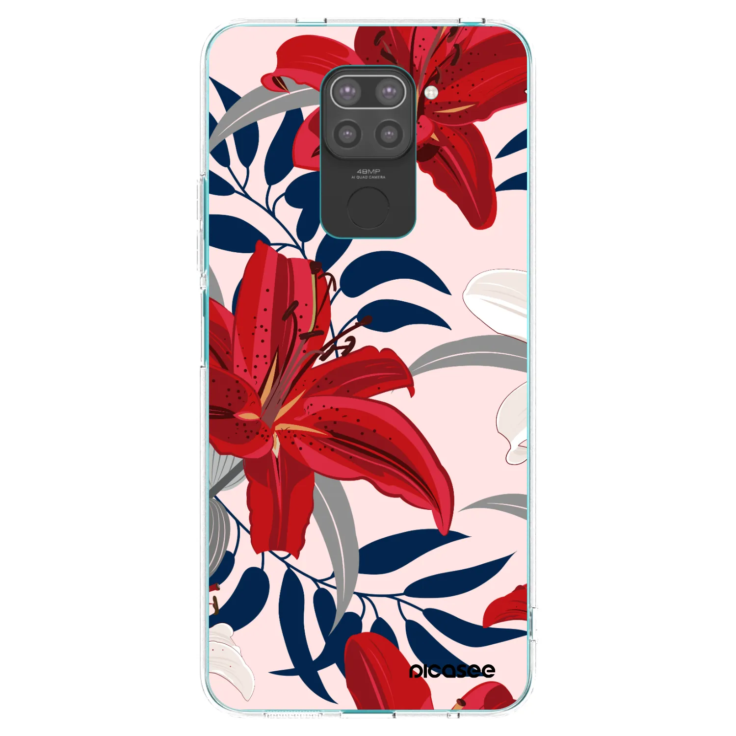 Picasee Xiaomi Redmi Note 9 Hülle - Schwarzes Silikon - Red Lily