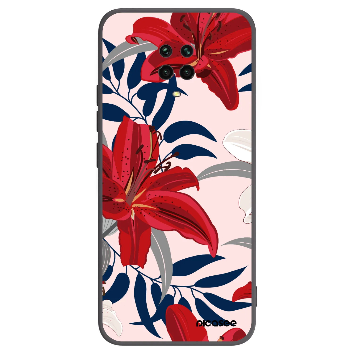 Picasee Xiaomi Redmi Note 9S Hülle - Schwarzes Silikon - Red Lily