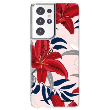 Picasee Samsung Galaxy S21 Ultra 5G G998B Hülle - Transparentes Silikon - Red Lily