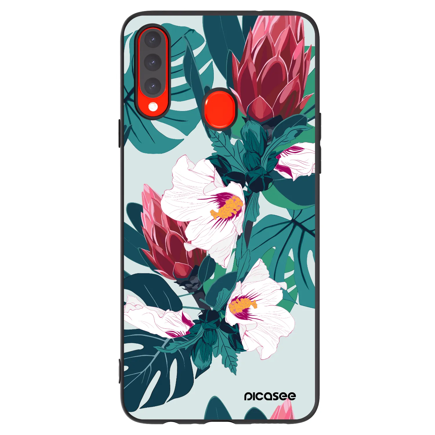 Picasee Samsung Galaxy A20s Hülle - Schwarzes Silikon - Rhododendron