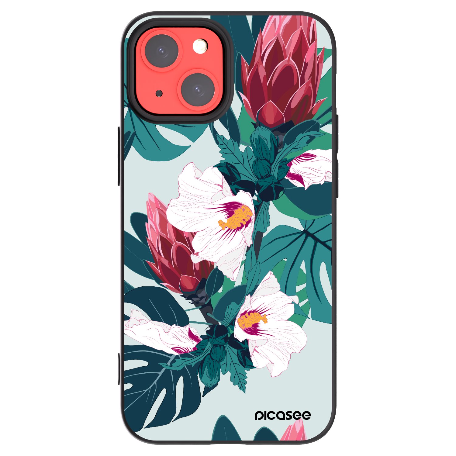 Picasee Apple iPhone 13 mini Hülle - Schwarzes Silikon - Rhododendron