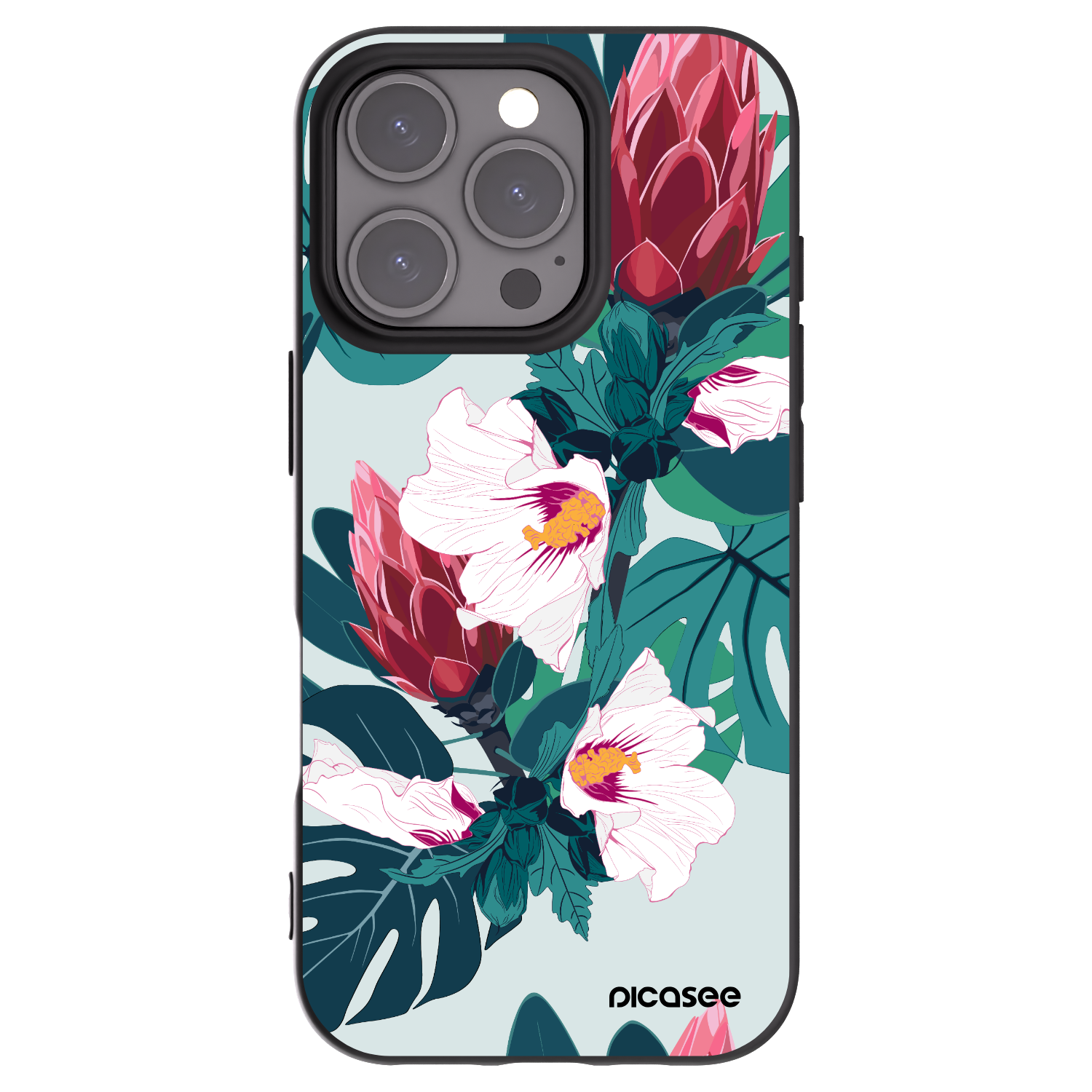 Picasee Apple iPhone 16 Pro Hülle - Schwarzes Silikon - Rhododendron