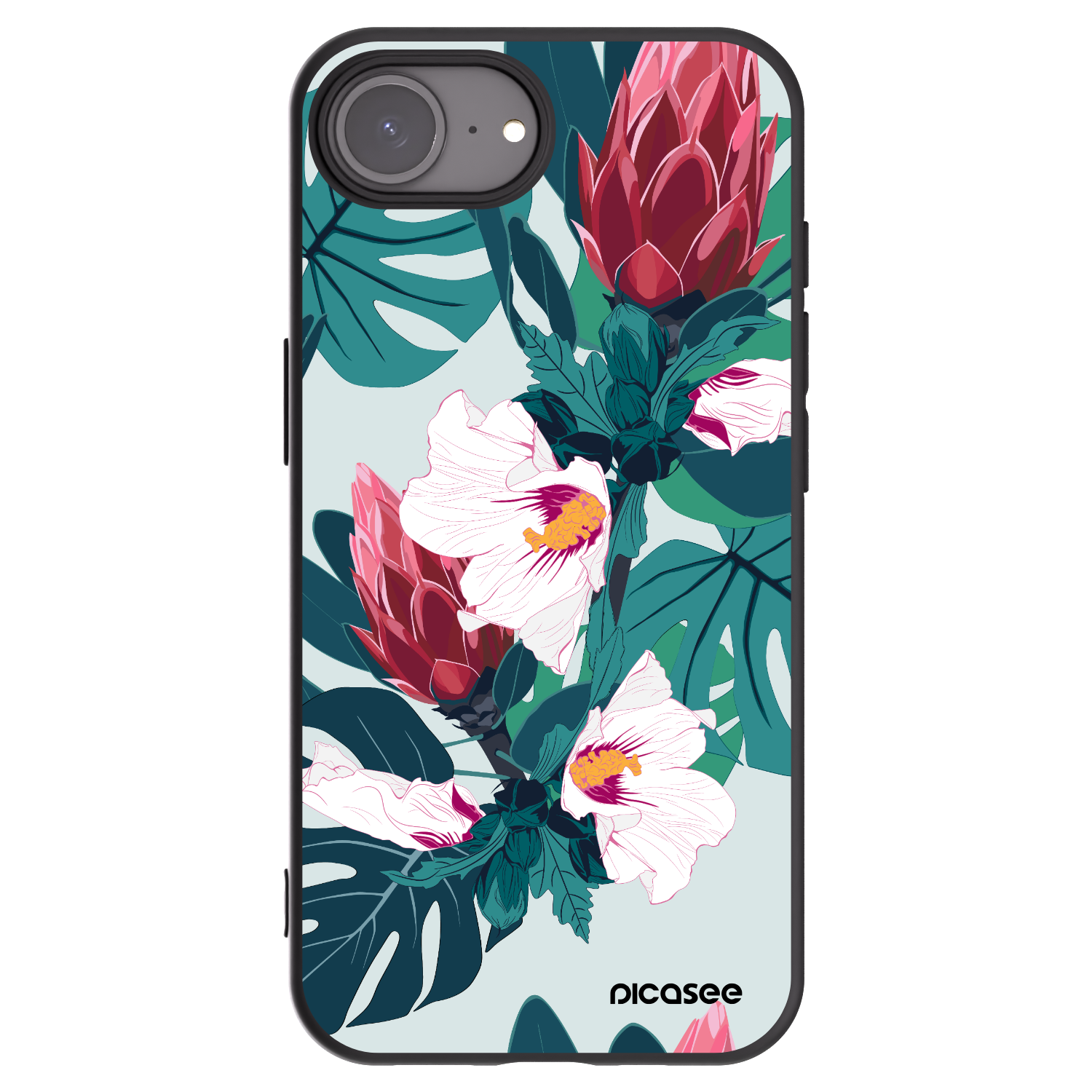 Picasee Apple iPhone 16e Hülle - Schwarzes Silikon - Rhododendron