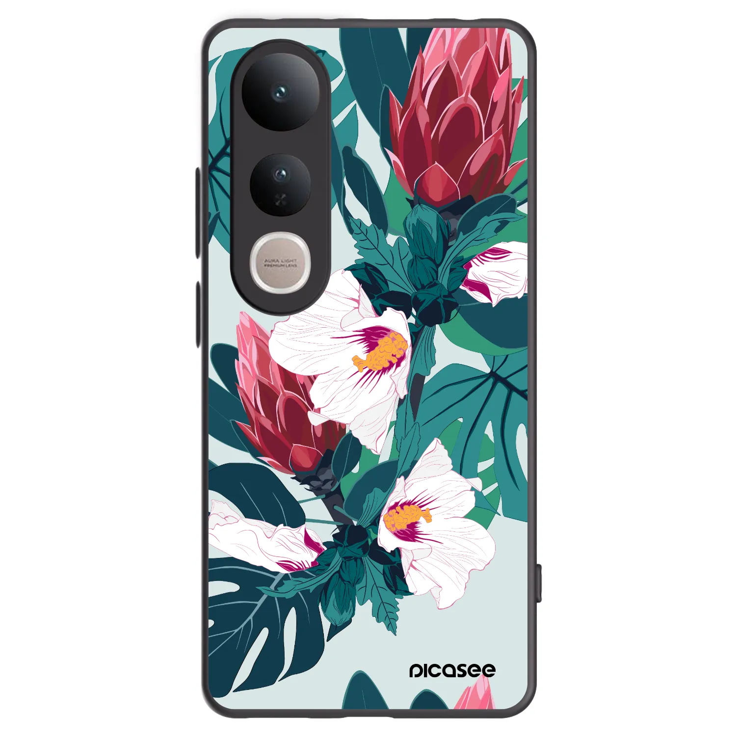 Picasee Vivo V50 Lite 5G Hülle - Schwarzes Silikon - Rhododendron