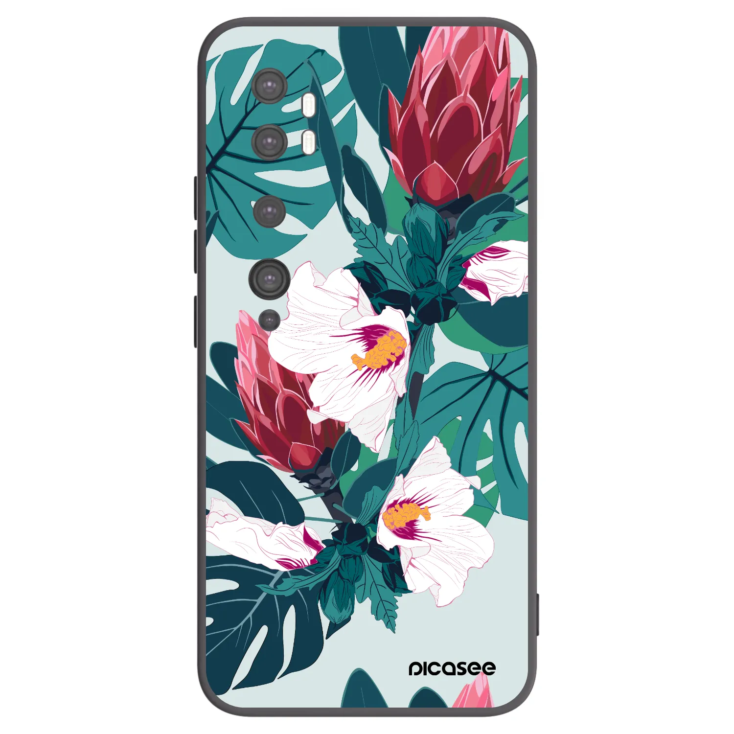 Picasee Xiaomi Mi Note 10 (Pro) Hülle - Schwarzes Silikon - Rhododendron