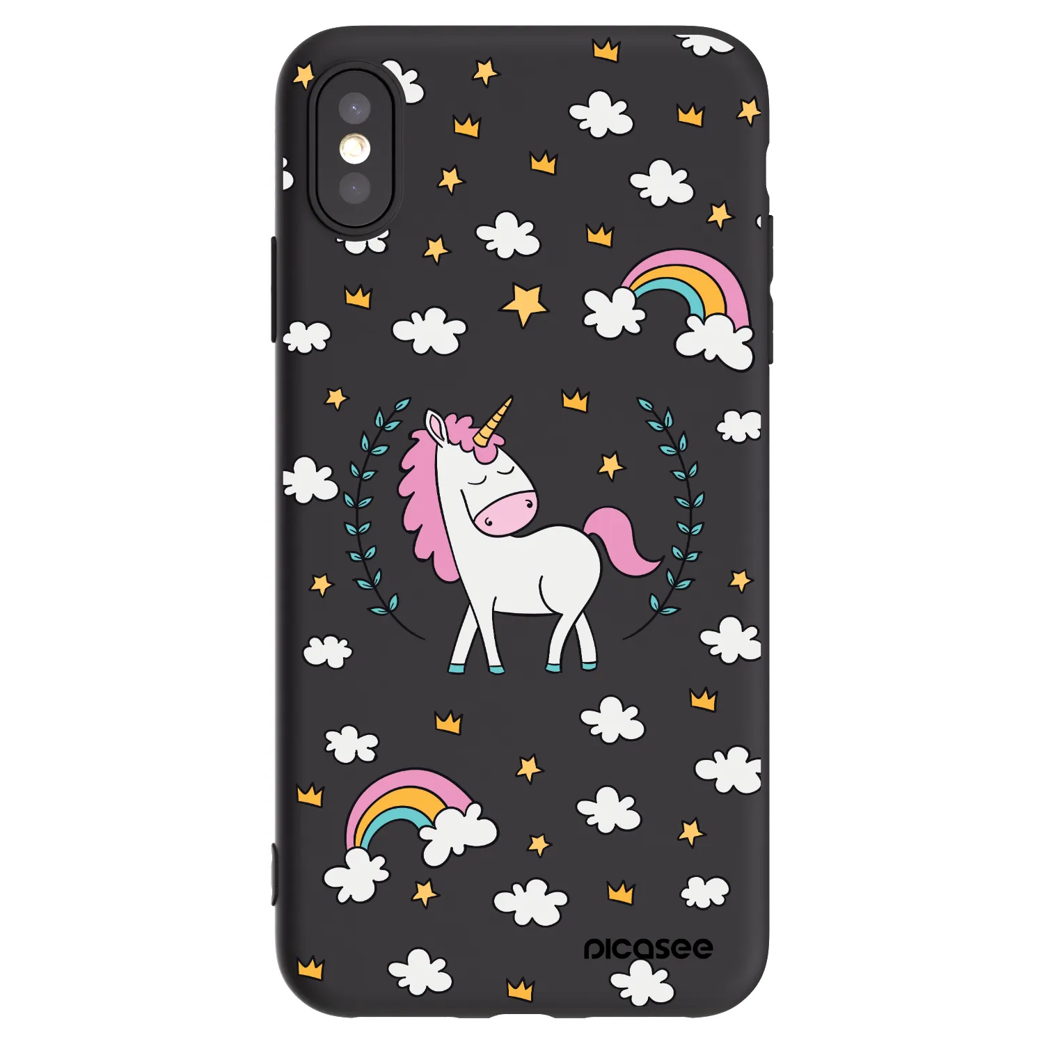 Picasee Apple iPhone XS Max Hülle - Schwarzes Silikon - Einhorn Sternenhimmel