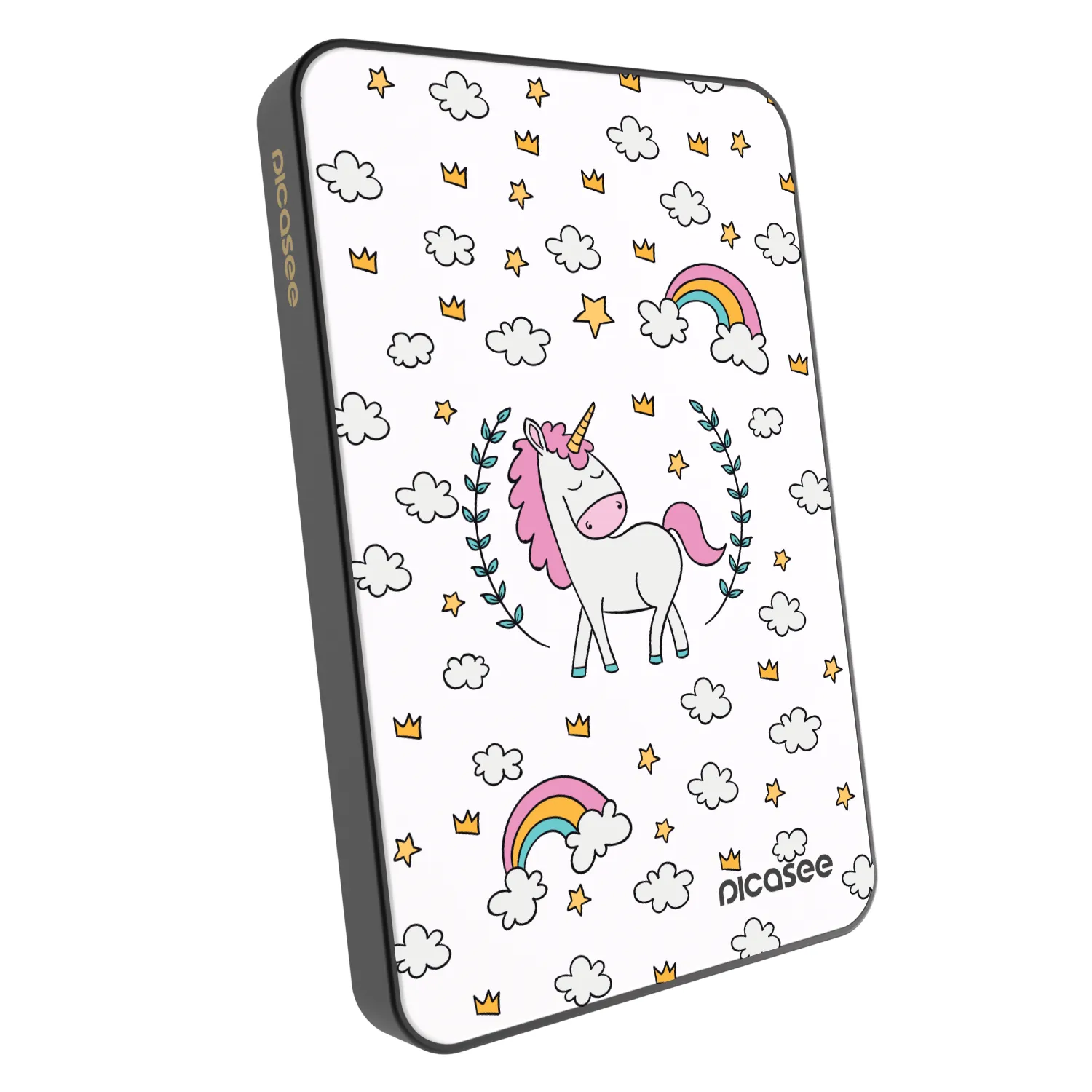 Picasee Powerbank mit MagSafe 5 000 mAh Grau - Einhorn Sternenhimmel