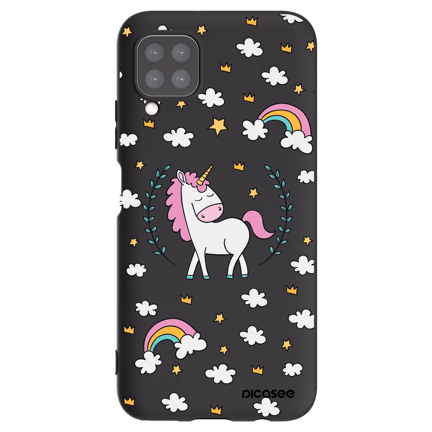 Picasee Huawei P40 Lite Hülle - Schwarzes Silikon - Einhorn Sternenhimmel