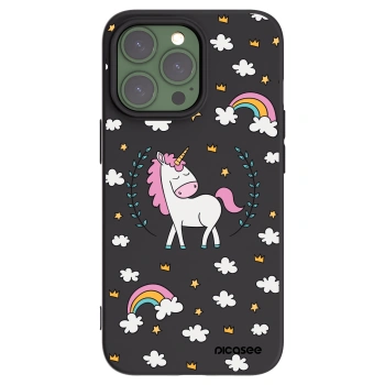 Picasee Apple iPhone 13 Pro Hülle - Schwarzes Silikon - Einhorn Sternenhimmel