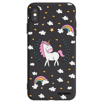 Picasee Apple iPhone XS Max Hülle - Schwarzes Silikon - Einhorn Sternenhimmel