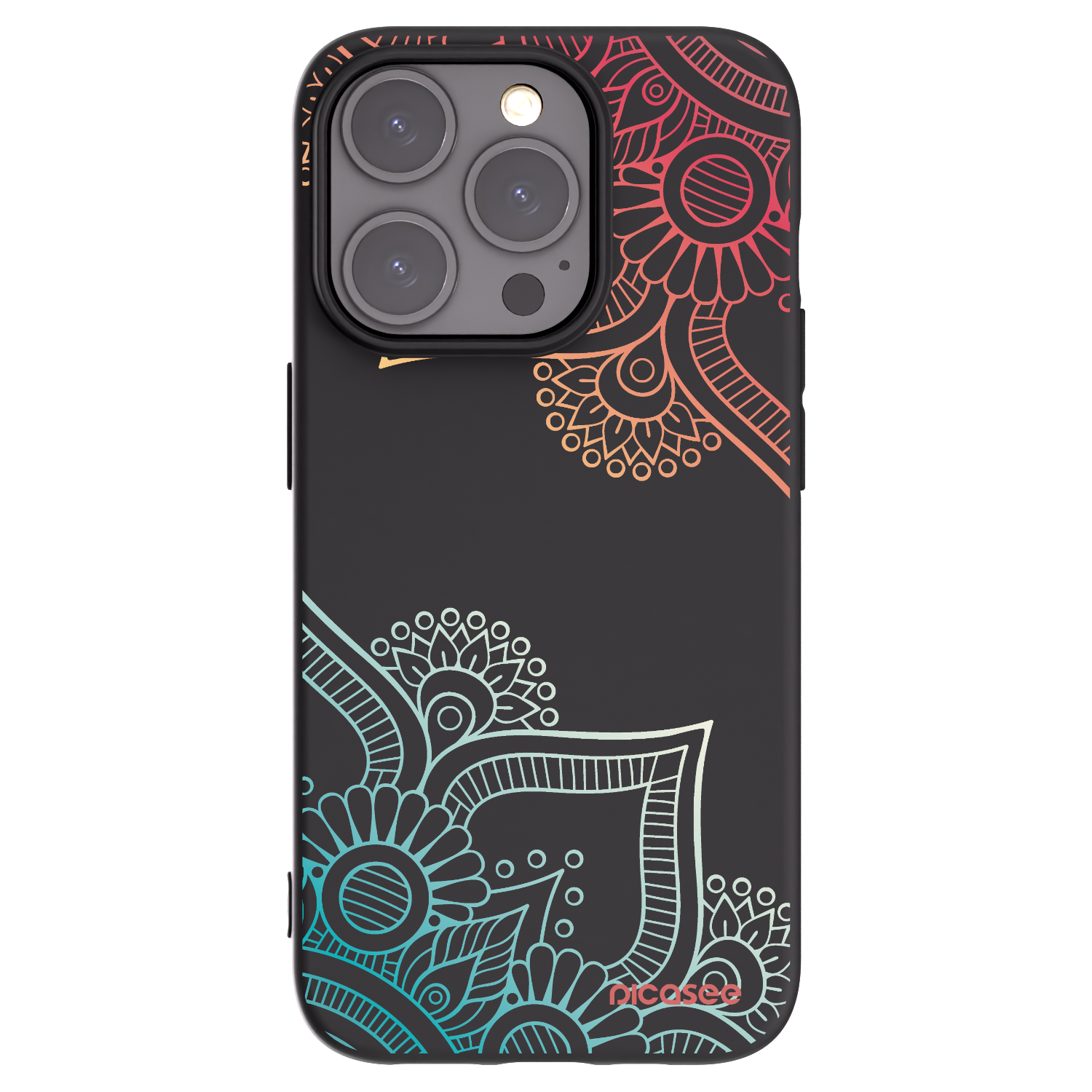 Picasee Apple iPhone 15 Pro Hülle - Schwarzes Silikon - Blumenmuster