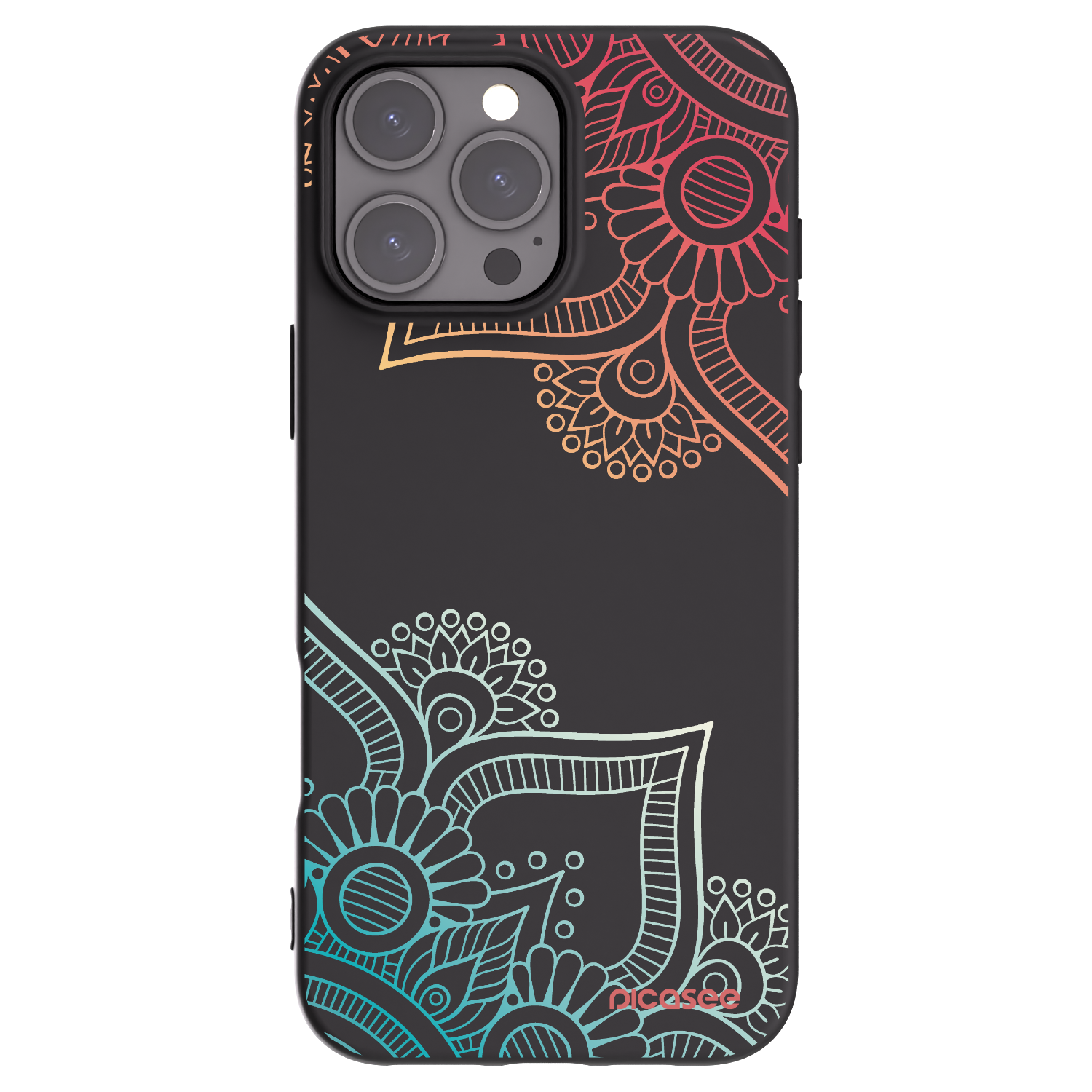 Picasee Apple iPhone 16 Pro Max Hülle - Schwarzes Silikon - Blumenmuster