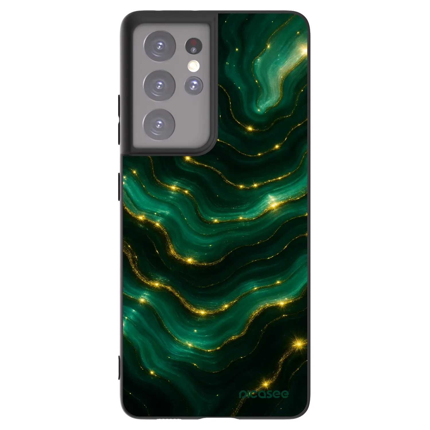 Picasee Samsung Galaxy S21 Ultra 5G G998B Hülle - Schwarzes Silikon - Emerald