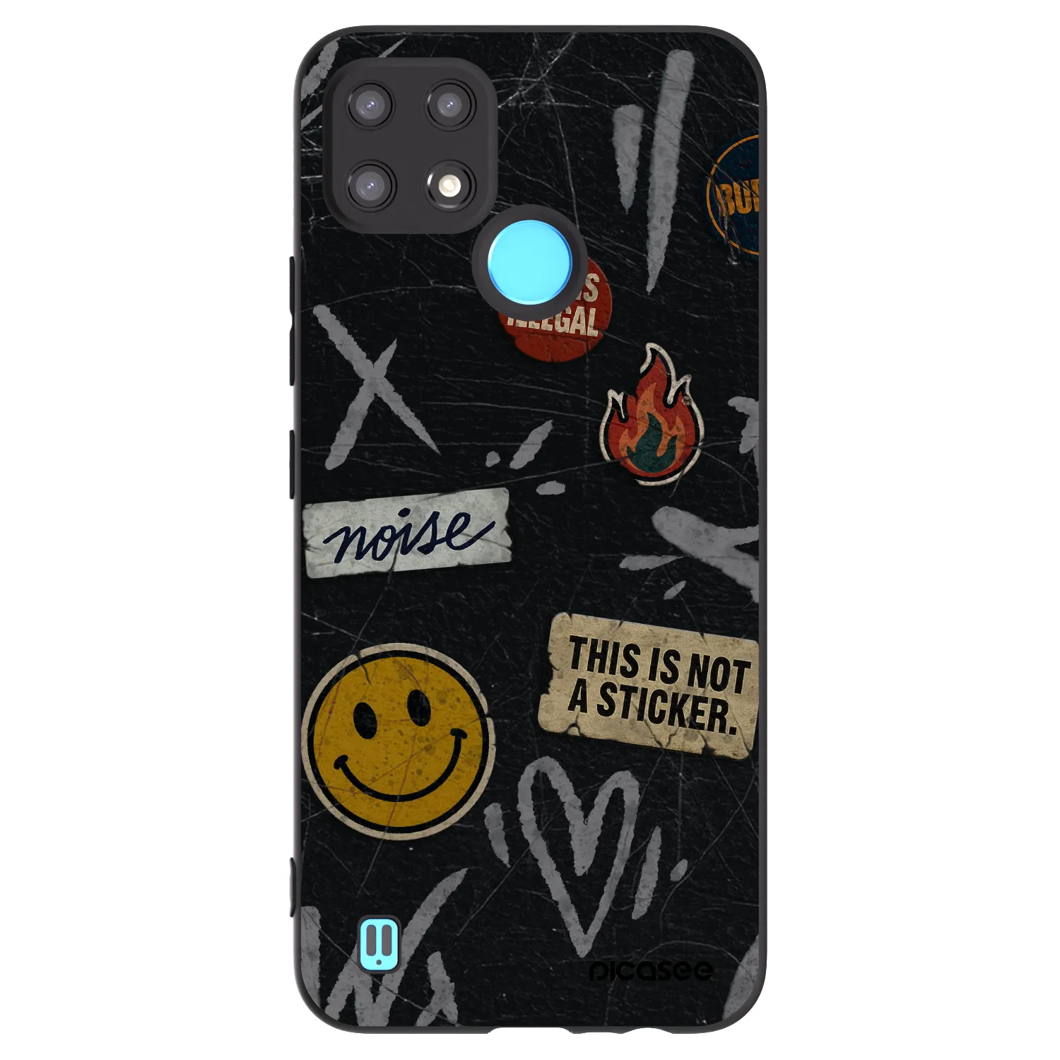 Picasee Realme C21 Hülle - Schwarzes Silikon - STICKERS x TAGS