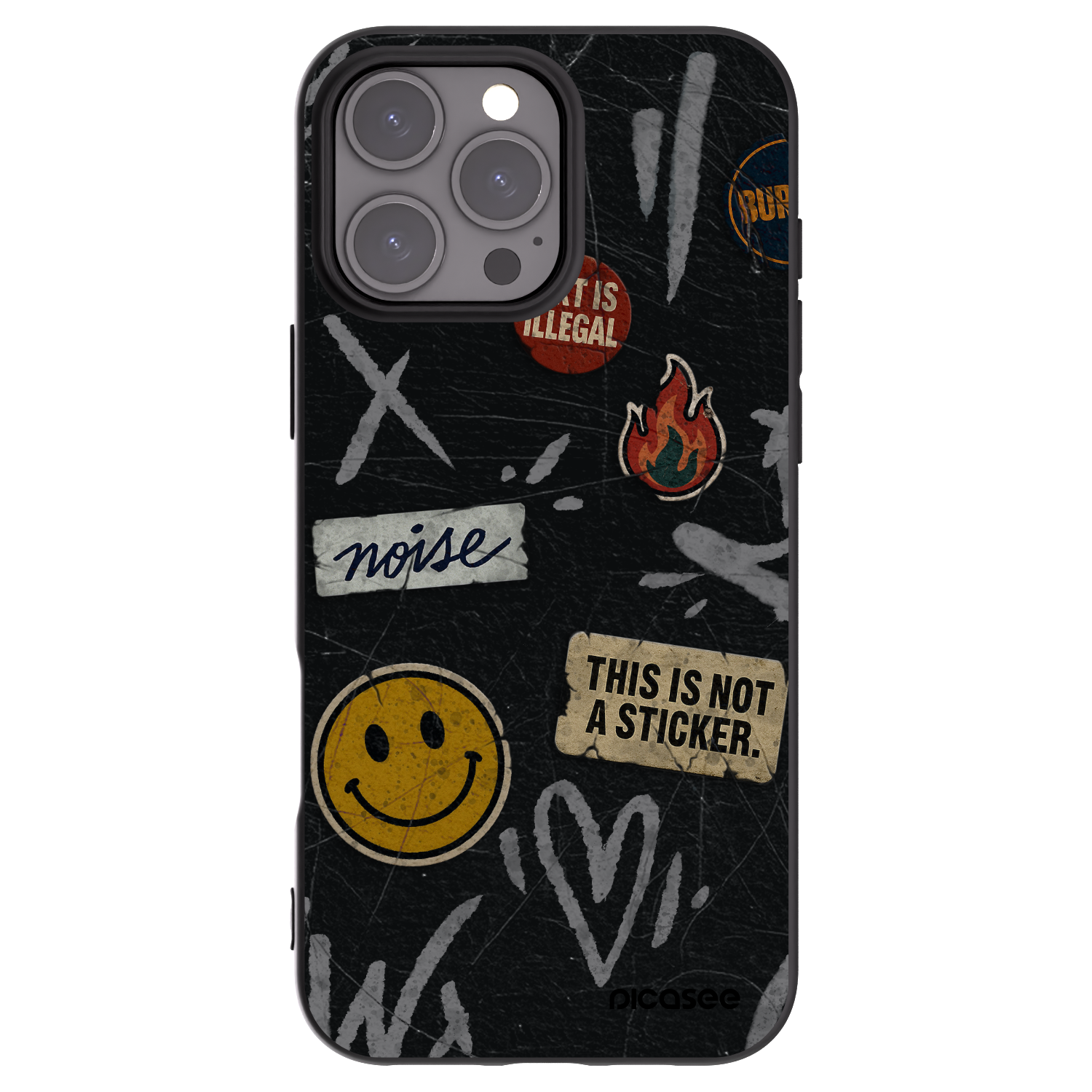 Picasee Apple iPhone 16 Pro Max Hülle - Schwarzes Silikon - STICKERS x TAGS