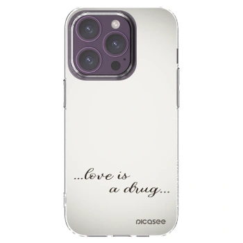 Picasee Apple iPhone 14 Pro Hülle - Transparentes Silikon - Love is a drug