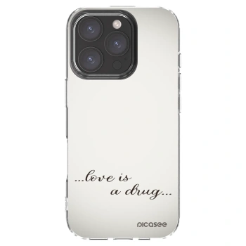 Picasee Apple iPhone 16 Pro Hülle - Transparentes Silikon - Love is a drug