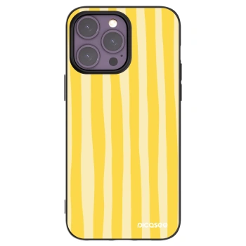 Picasee Apple iPhone 14 Pro Max Hülle - Schwarzes Silikon - Lines lemon