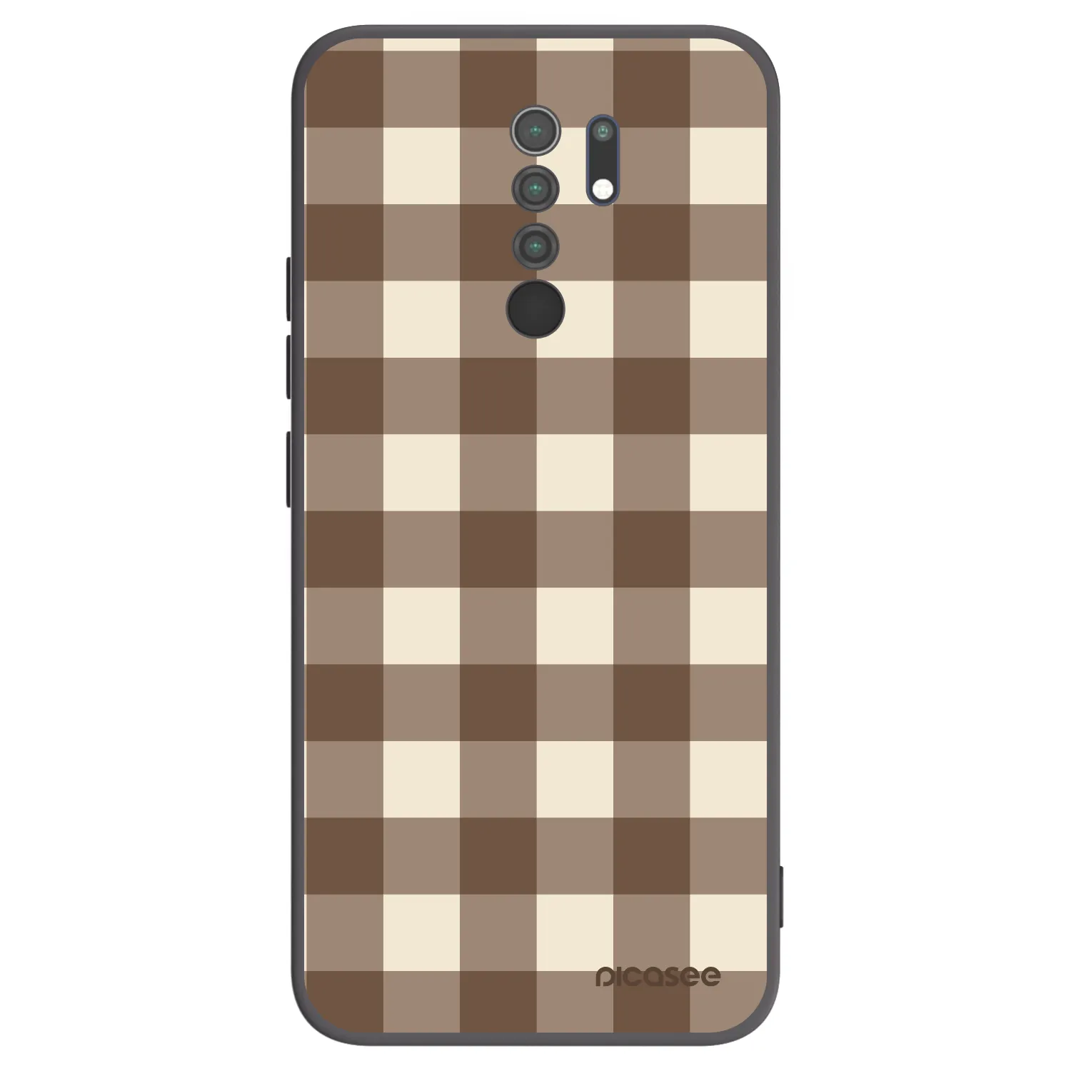 Picasee Xiaomi Redmi 9 Hülle - Schwarzes Silikon - Brown grid