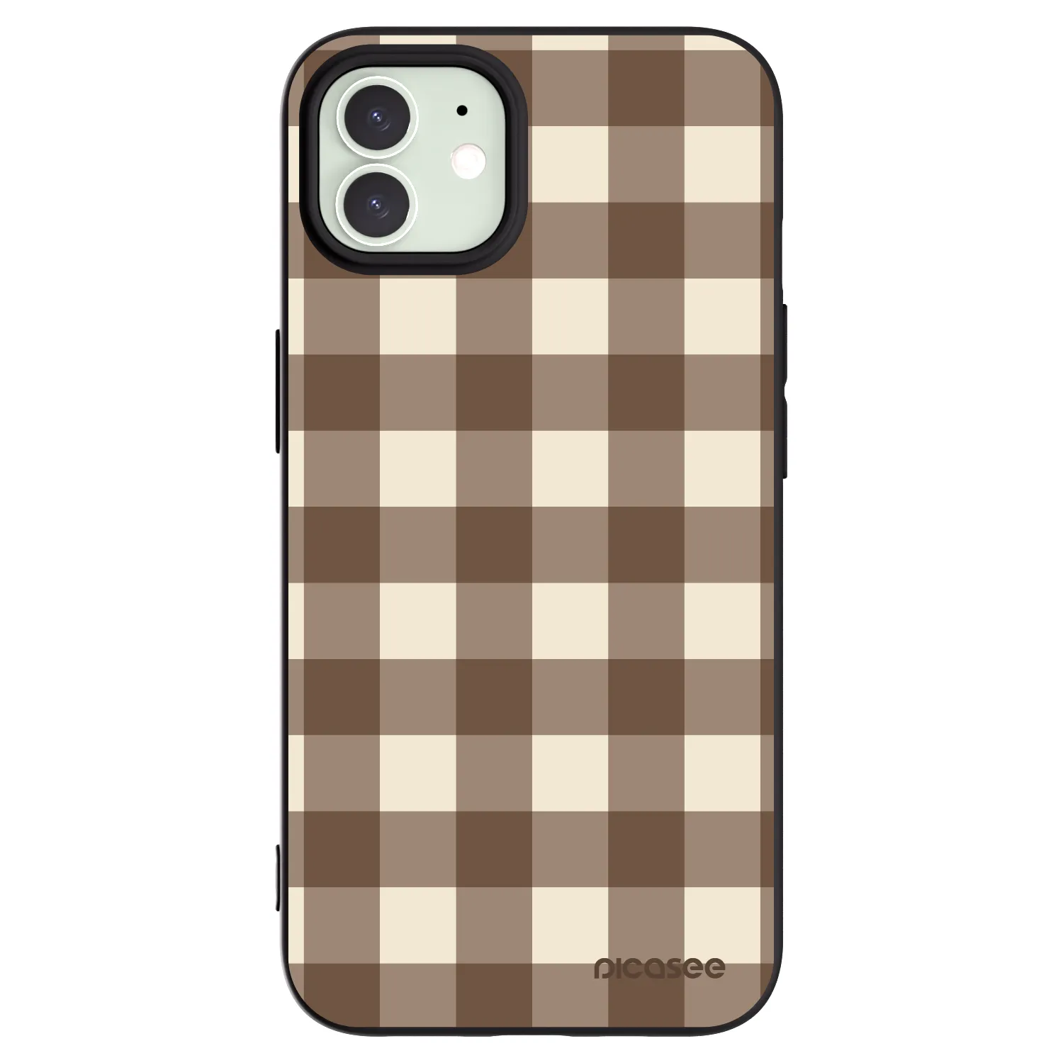 Picasee Apple iPhone 12 Hülle - Schwarzes Silikon - Brown grid
